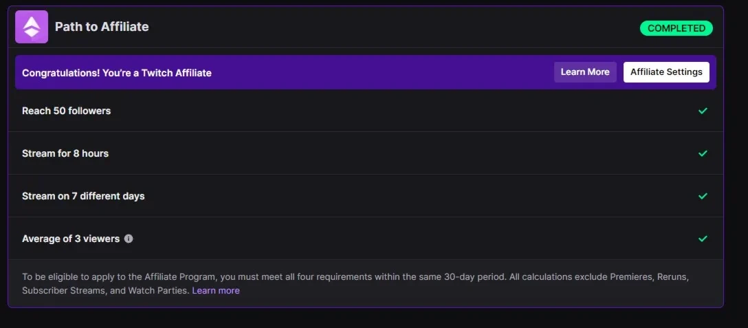 Twitch Affiliate account